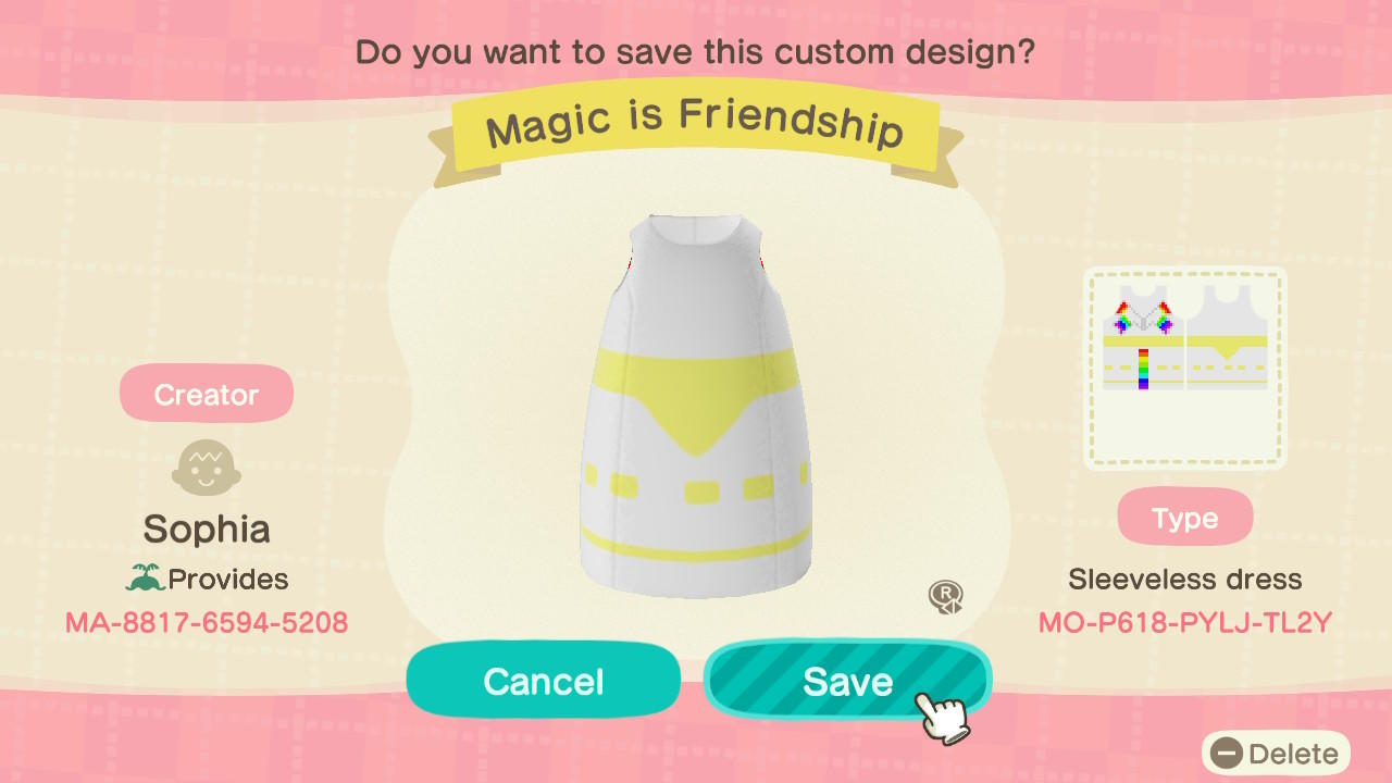 Animal Crossing Design Code: MO-P618-PYLJ-TL2Y Magic is Friendship
