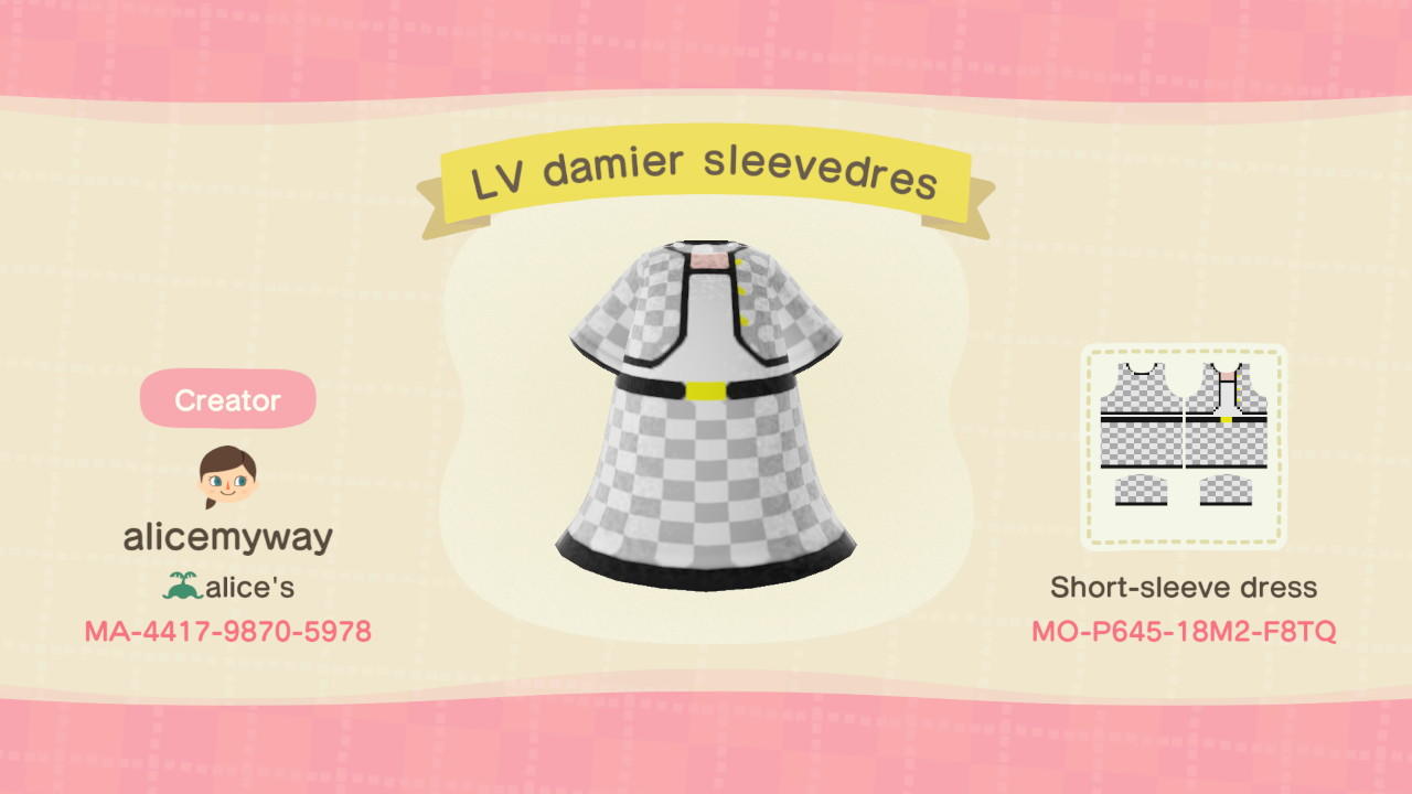 Animal Crossing Design Code: MO-P645-18M2-F8TQ LV damier sleevedres