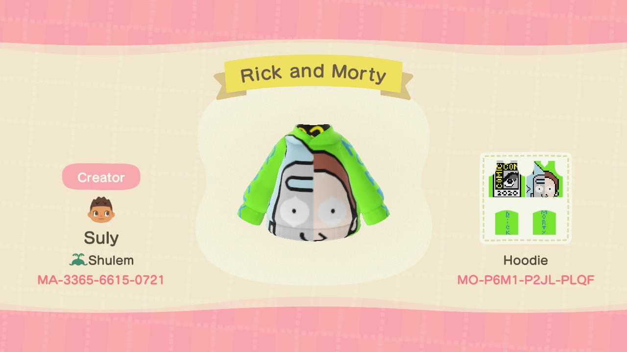 Animal Crossing Design Code: MO-P6M1-P2JL-PLQF Rick and Morty