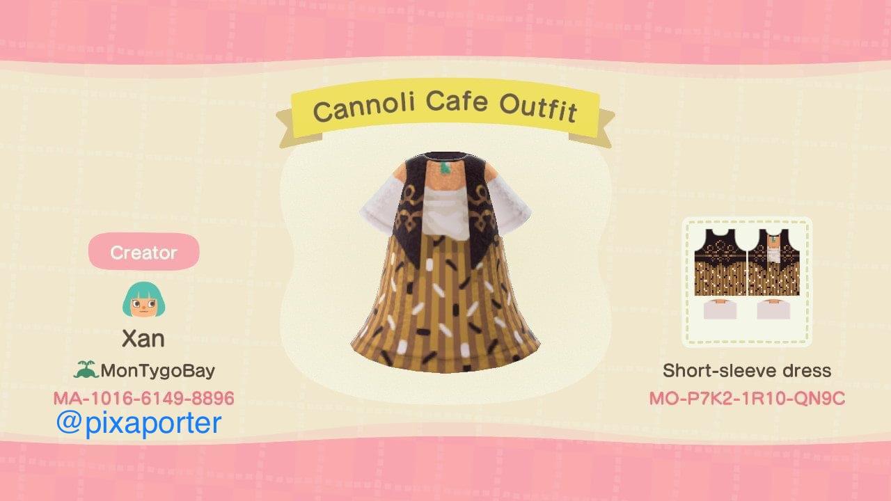 Animal Crossing Design Code: MO-P7K2-1R10-QN9C Cannoli Cafe Outfit