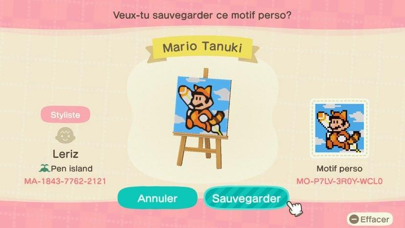 Animal Crossing Design Code: MO-P7LV-3R0Y-WCL0 Mario Tanuki