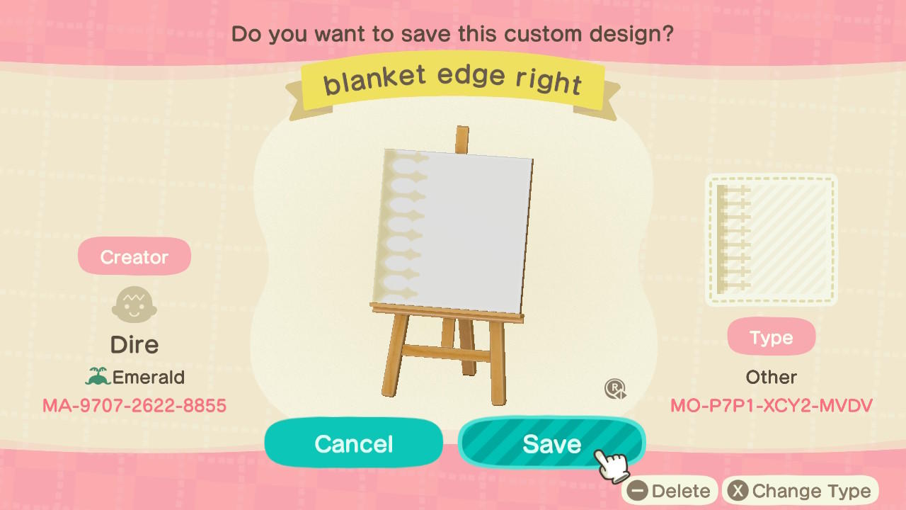Animal Crossing Design Code: MO-P7P1-XCY2-MVDV Blanket Edge Right