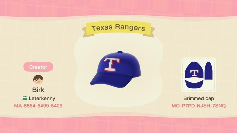Animal Crossing Design Code: MO-P7PD-NJSH-7SNQ Texas Rangers