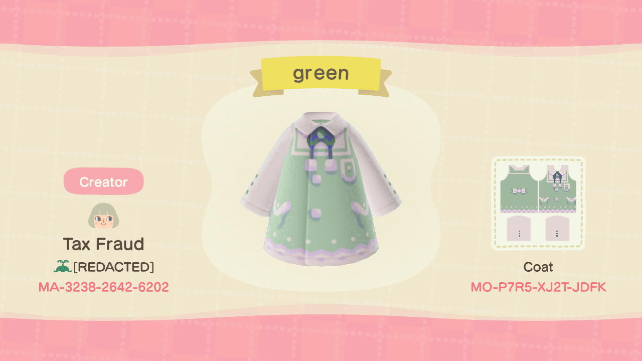 Animal Crossing Design Code: MO-P7R5-XJ2T-JDFK green