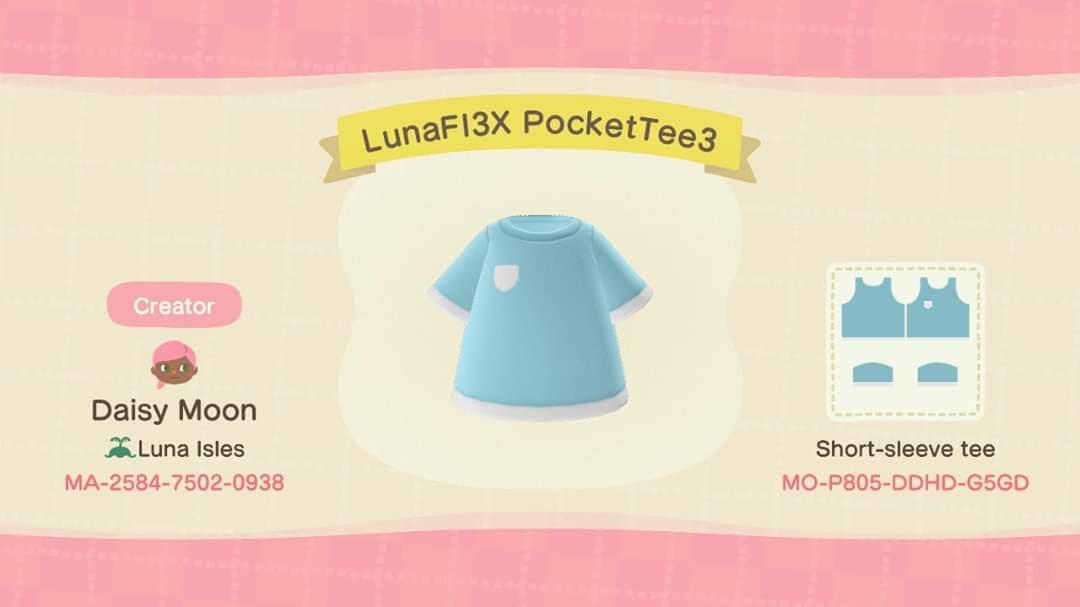Animal Crossing Design Code: MO-P805-DDHD-G5GD LunaFlex PocketTee