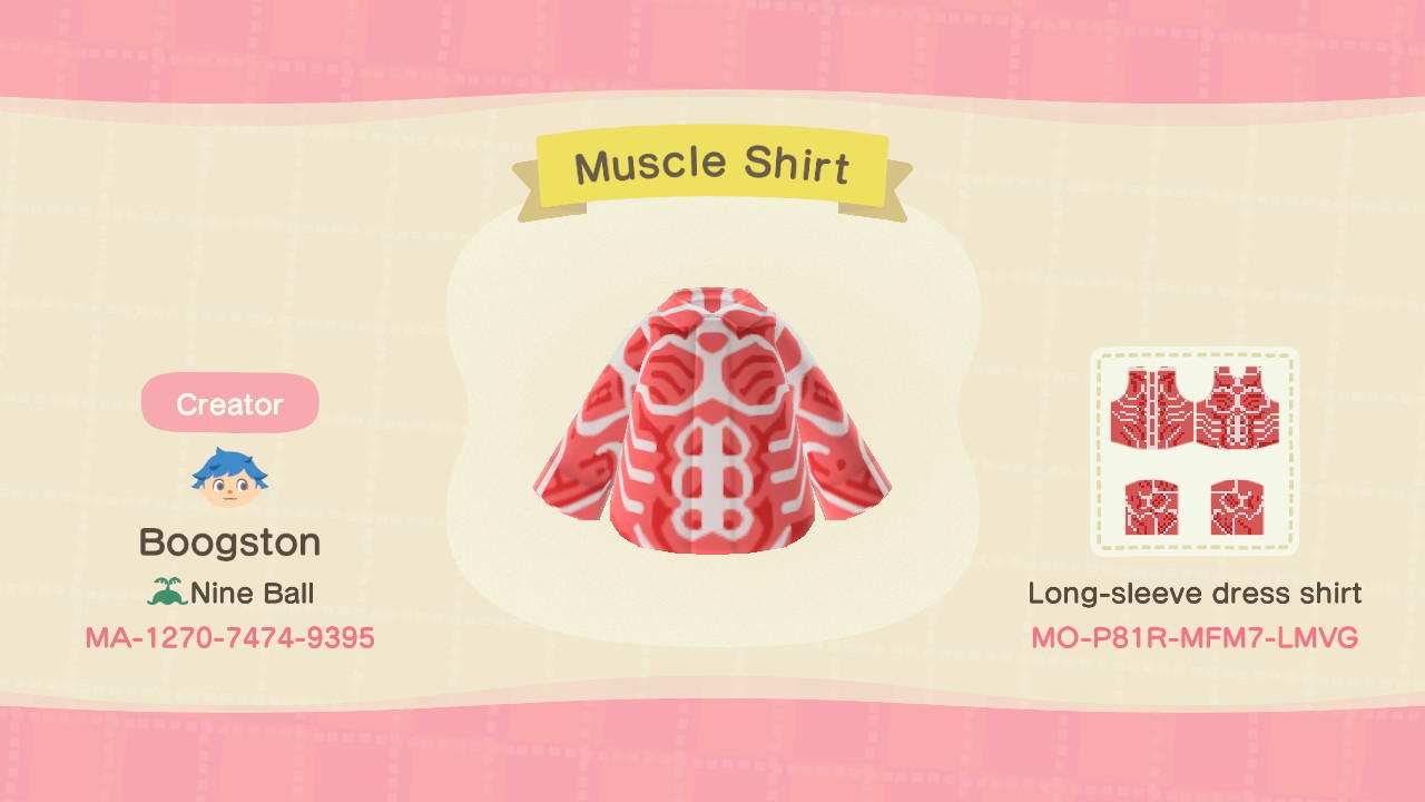 Animal Crossing Design Code: MO-P81R-MFM7-LMVG Muscle Shirt