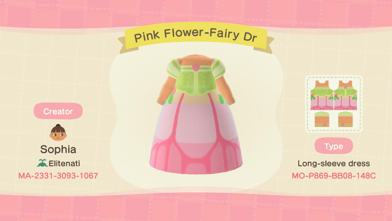 Animal Crossing Design Code: MO-P869-BB08-148C Pink Flower-Fairy 5