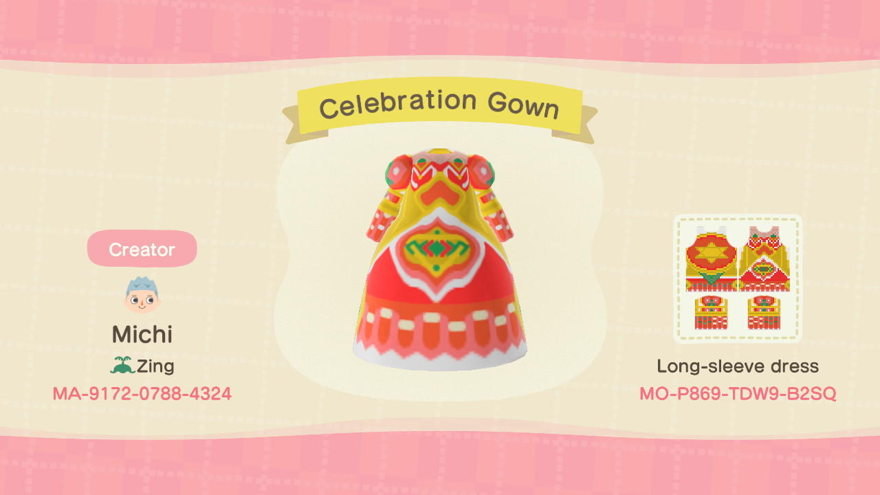 Animal Crossing Design Code: MO-P869-TDW9-B2SQ Celebration Gown