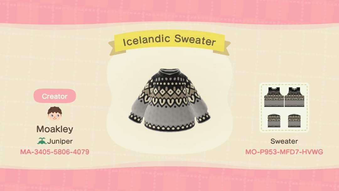 Animal Crossing Design Code: MO-P953-MFD7-HVWG Icelandic Sweater