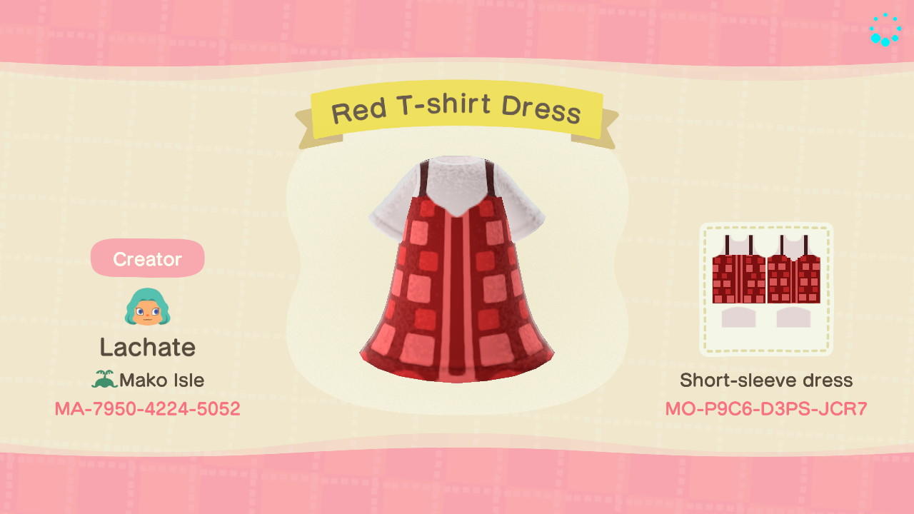 Animal Crossing Design Code: MO-P9C6-D3PS-JCR7 Red T-shirt Dress