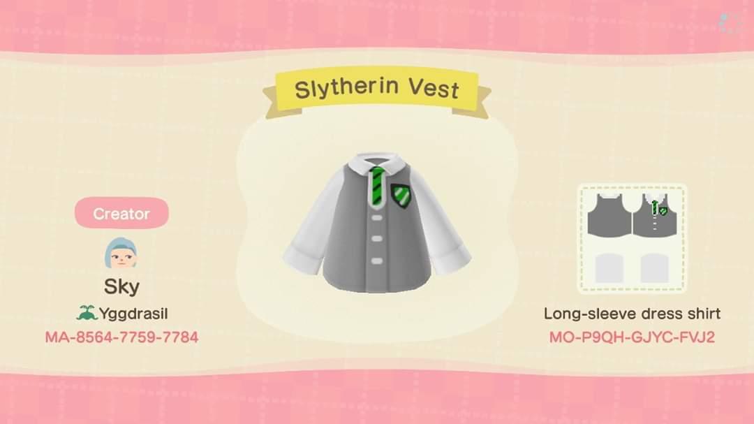 Animal Crossing Design Code: MO-P9QH-GJYC-FVJ2 Slytherin Vest