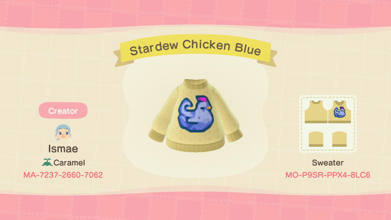 Animal Crossing Design Code: MO-P9SR-PPX4-8LC6 Stardew Chicken Blue