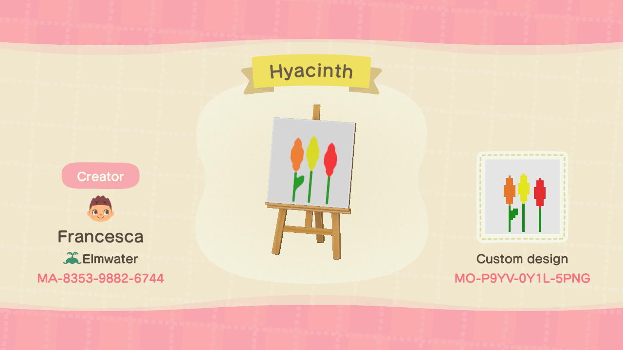 Animal Crossing Design Code: MO-P9YV-0Y1L-5PNG Hyacinth