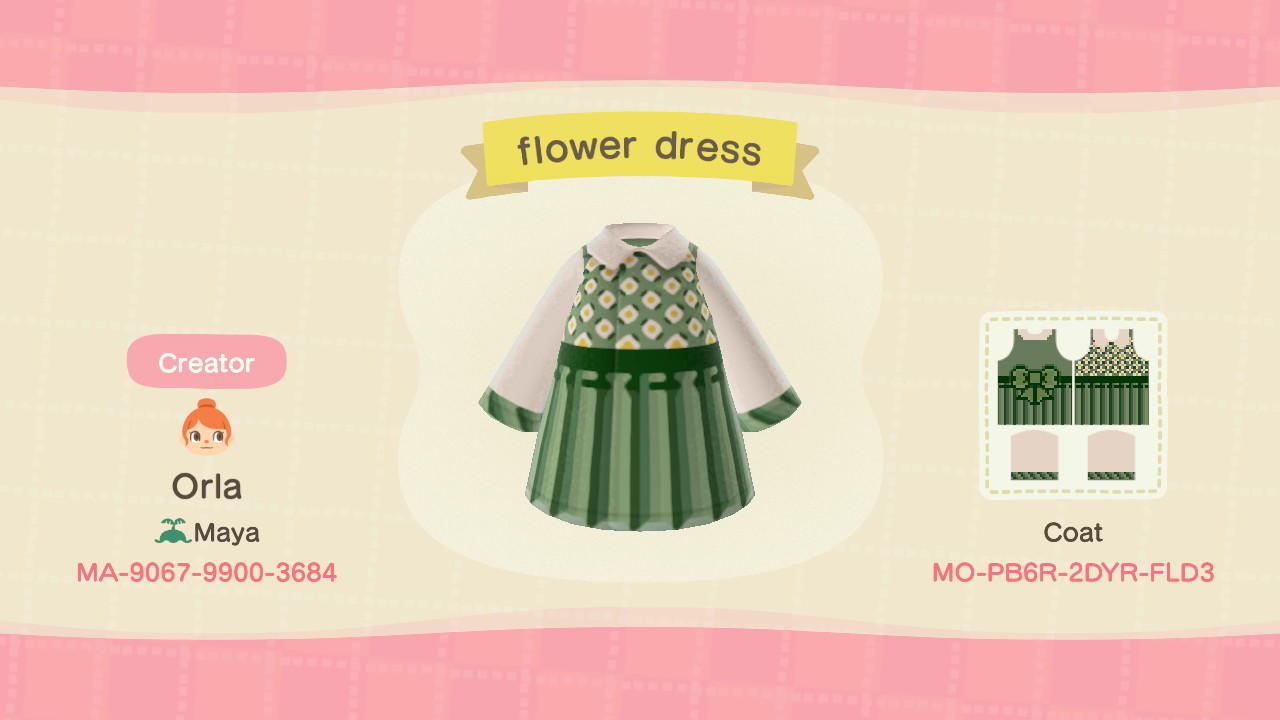 Animal Crossing Design Code: MO-PB6R-2DYR-FLD3 Flower dress