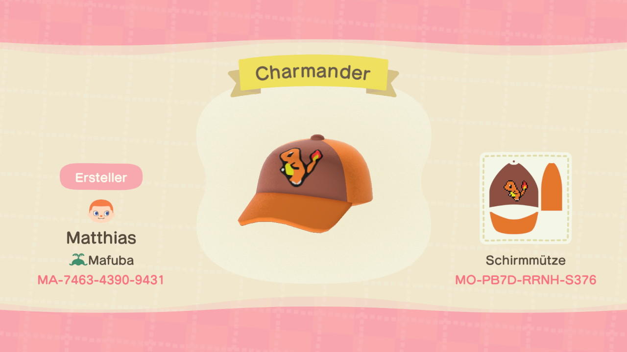Animal Crossing Design Code: MO-PB7D-RRNH-S376 Charmander