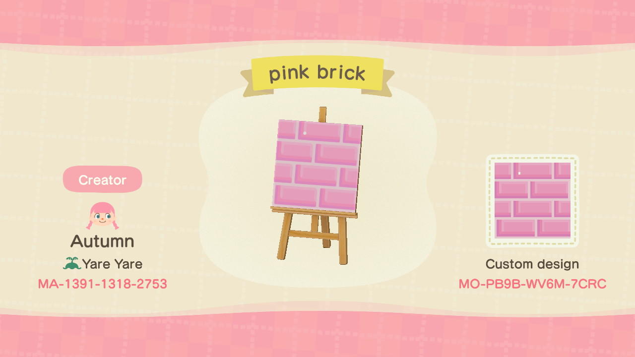 Animal Crossing Design Code: MO-PB9B-WV6M-7CRC Pink brick