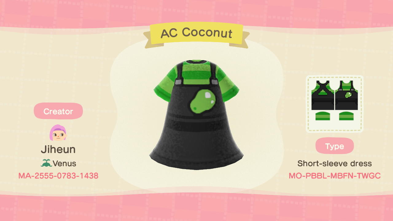 Animal Crossing Design Code: MO-PBBL-MBFN-TWGC AC Coconut Overalls
