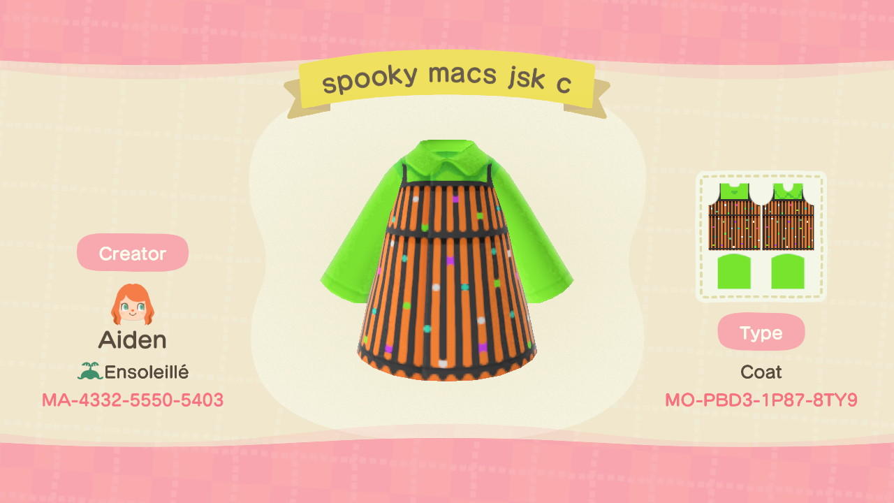 Animal Crossing Design Code: MO-PBD3-1P87-8TY9 Spooky Macs JSK C