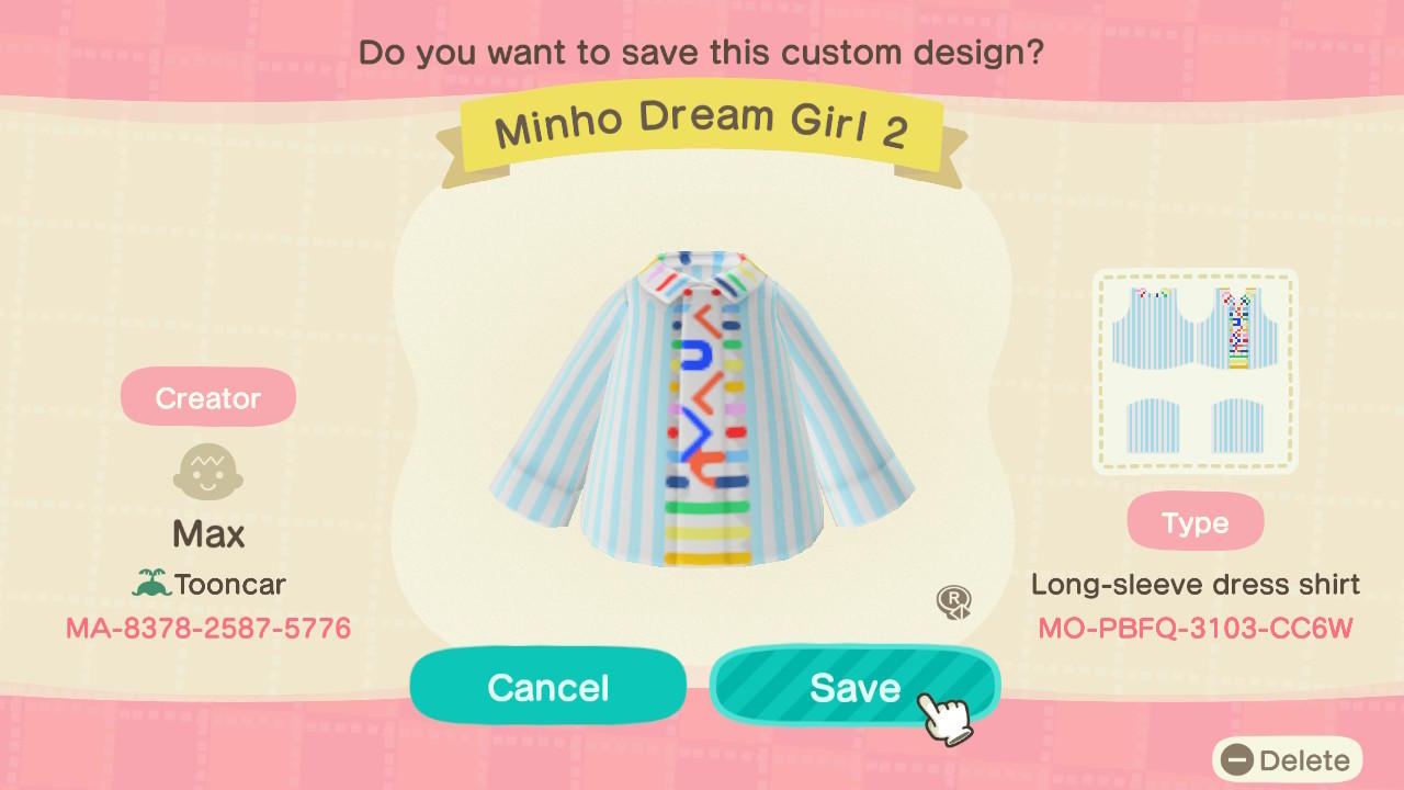 Animal Crossing Design Code: MO-PBFQ-3103-CC6W SHINee Minho DG2