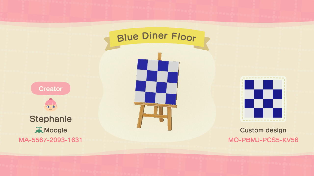 Animal Crossing Design Code: MO-PBMJ-PCS5-KV56 Blue Diner Floor