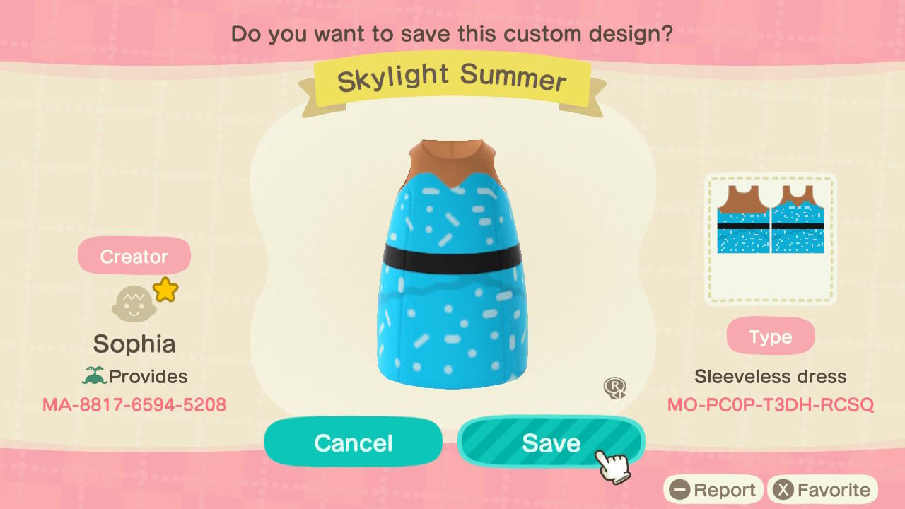 Animal Crossing Design Code: MO-PC0P-T3DH-RCSQ Skylight Summer