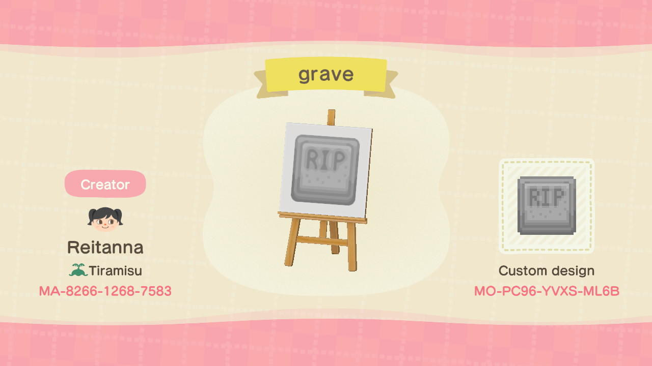 Animal Crossing Design Code: MO-PC96-YVXS-ML6B grave