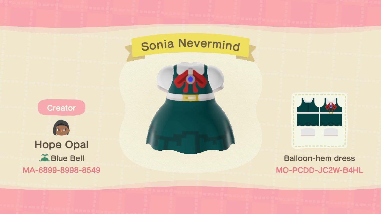 Animal Crossing Design Code: MO-PCDD-JC2W-B4HL Sonia Nevermind