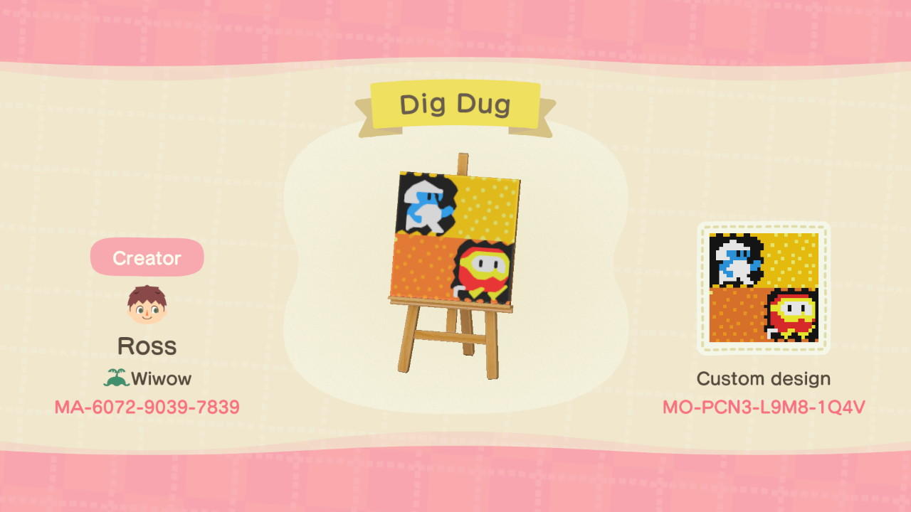 Animal Crossing Design Code: MO-PCN3-L9M8-1Q4V Dig Dug