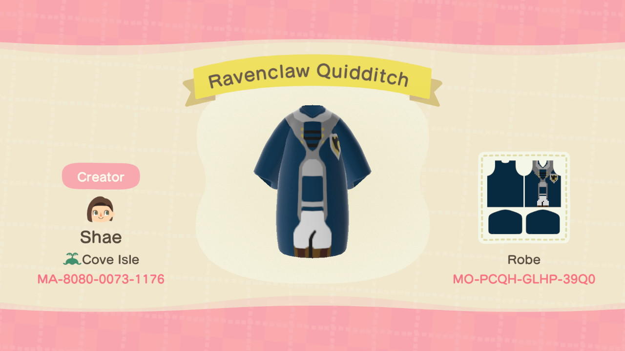 Animal Crossing Design Code: MO-PCQH-GLHP-39Q0 Ravenclaw Quidditch