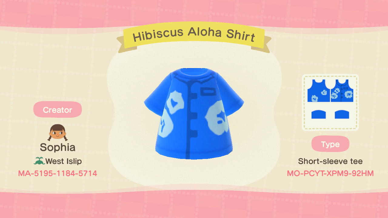 Animal Crossing Design Code: MO-PCYT-XPM9-92HM Hibiscus Aloha Shirt