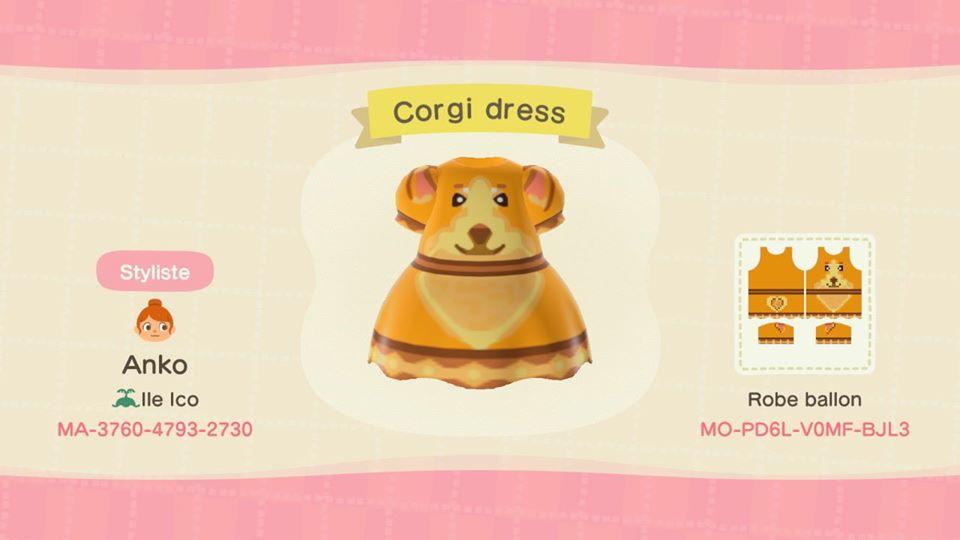 Animal Crossing Design Code: MO-PD6L-V0MF-BJL3 Corgi Dress