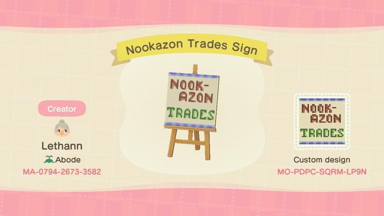 Animal Crossing Design Code: MO-PDPC-SQRM-LP9N Nookazon Trades Sign