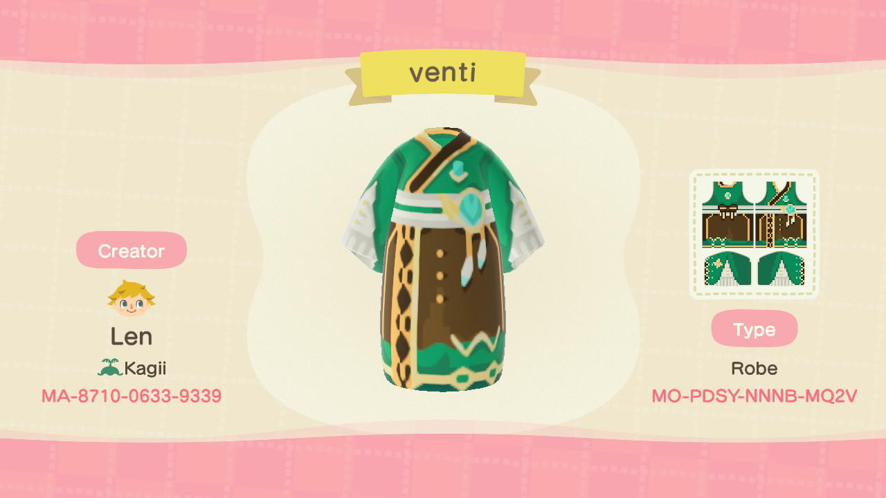 Animal Crossing Design Code: MO-PDSY-NNNB-MQ2V Genshin Venti