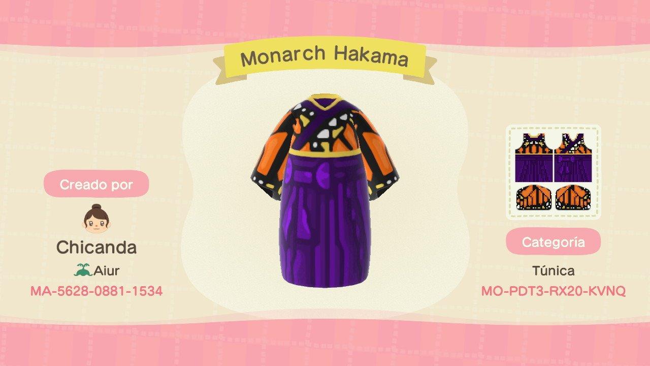 Animal Crossing Design Code: MO-PDT3-RX20-KVNQ Monarch Hakama