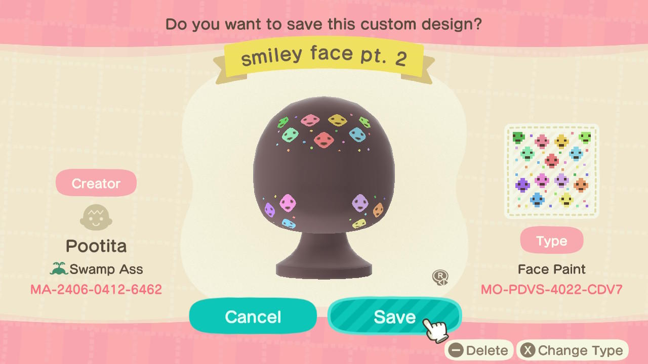 Animal Crossing Design Code: MO-PDVS-4022-CDV7 smiley face pt. 2