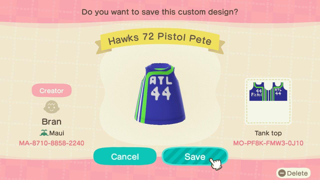 Animal Crossing Design Code: MO-PF8K-FMW3-0J10 Hawks 72 Pistol Pete