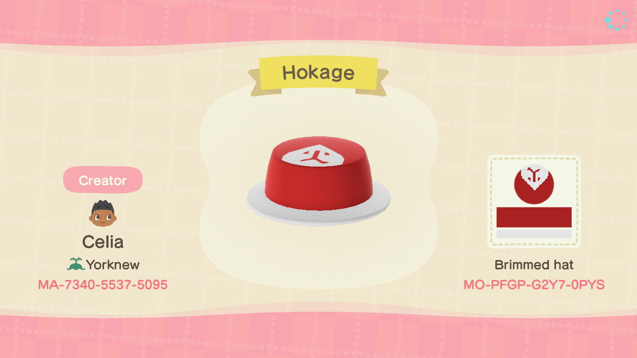 Animal Crossing Design Code: MO-PFGP-G2Y7-0PYS Hokage