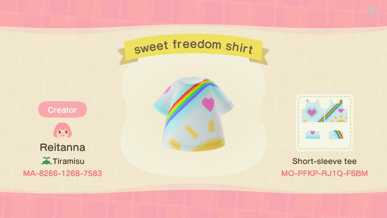 Animal Crossing Design Code: MO-PFKP-RJ1Q-F6BM sweet freedom shirt