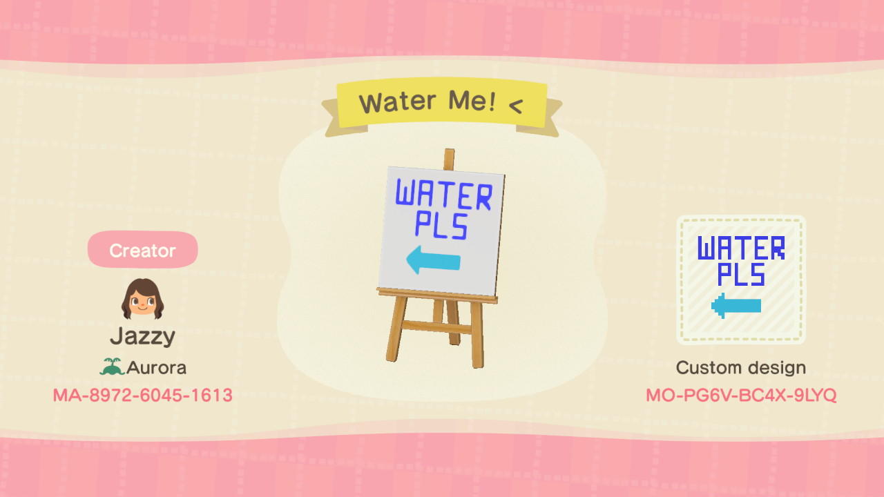 Animal Crossing Design Code: MO-PG6V-BC4X-9LYQ Water Me!