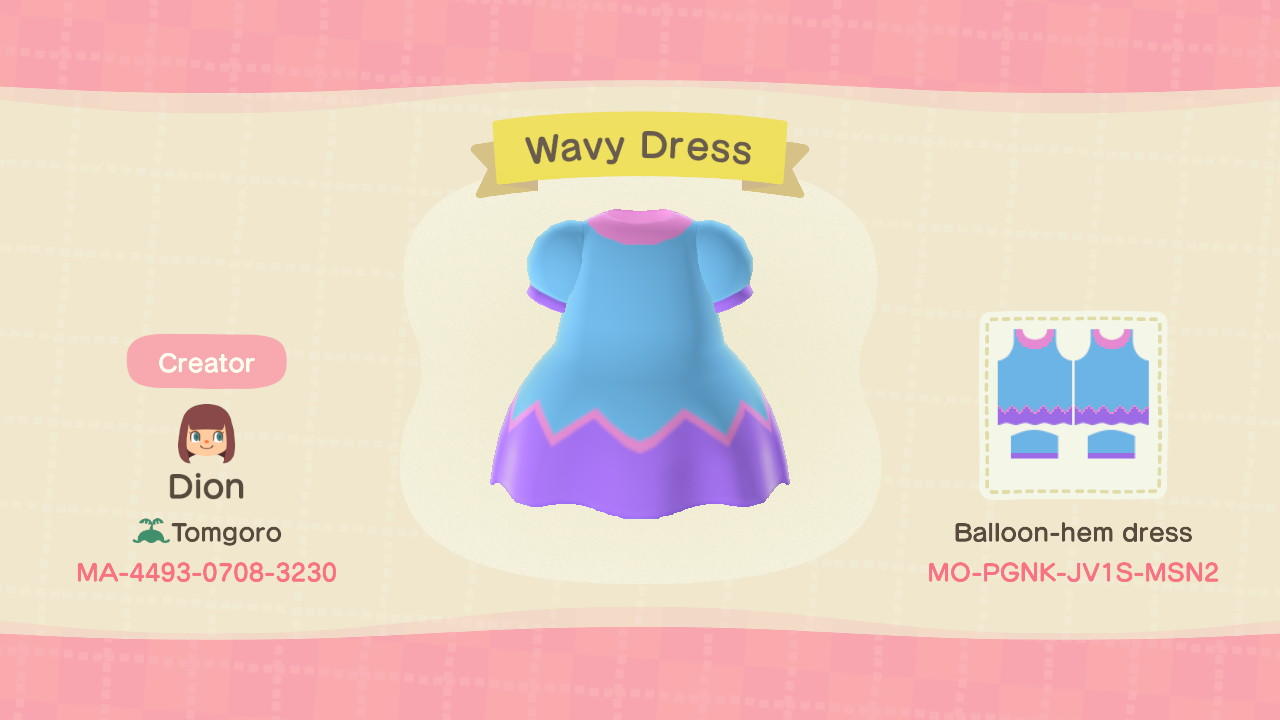 Animal Crossing Design Code: MO-PGNK-JV1S-MSN2 Wavy Dress