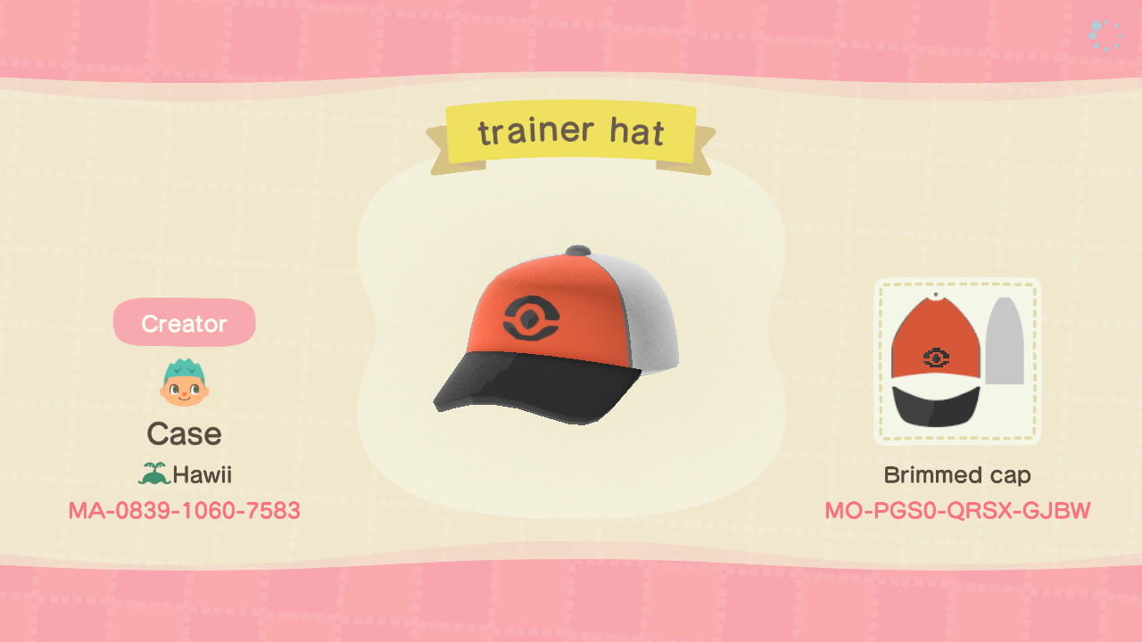 Animal Crossing Design Code: MO-PGS0-QRSX-GJBW trainer hat