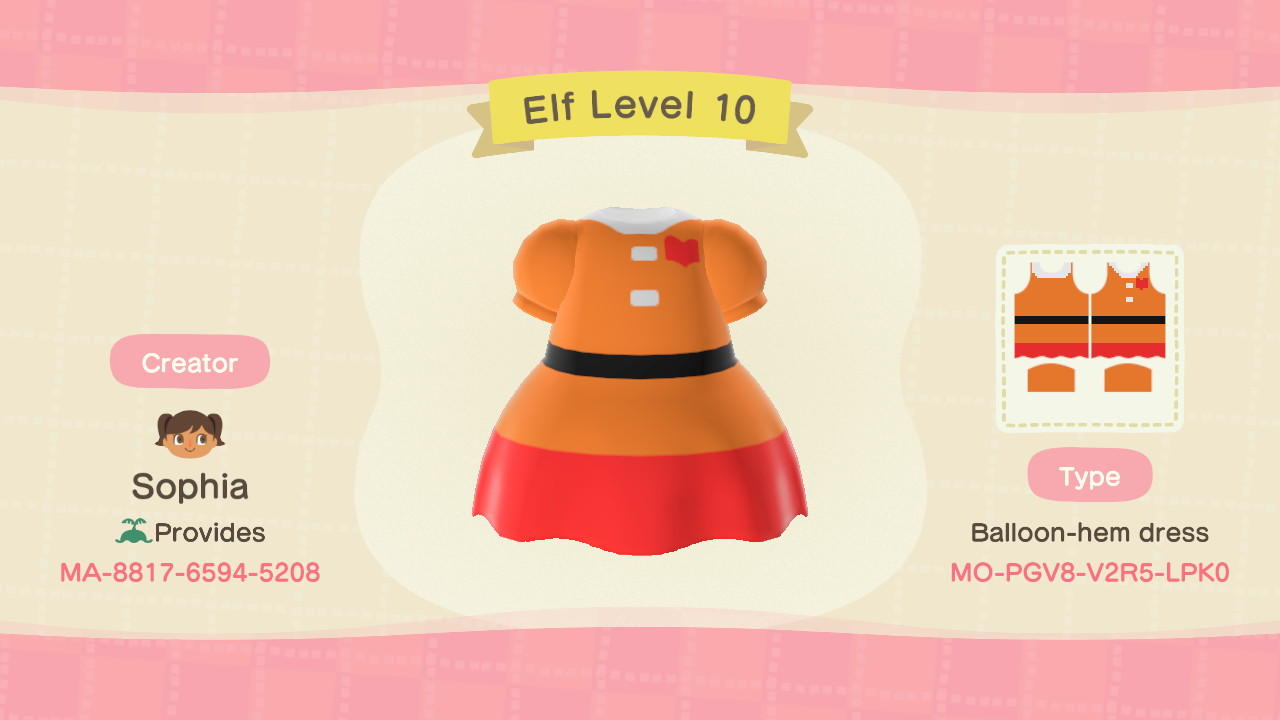 Animal Crossing Design Code: MO-PGV8-V2R5-LPK0 Elf Level 10