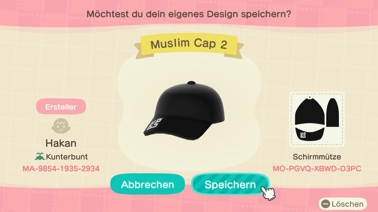 Animal Crossing Design Code: MO-PGVQ-XBWD-D3PC Muslim Cap 2