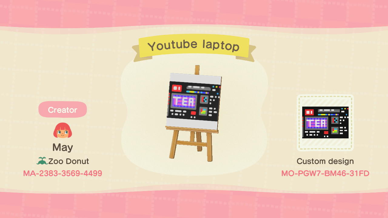 Animal Crossing Design Code: MO-PGW7-BM46-31FD YouTube laptop