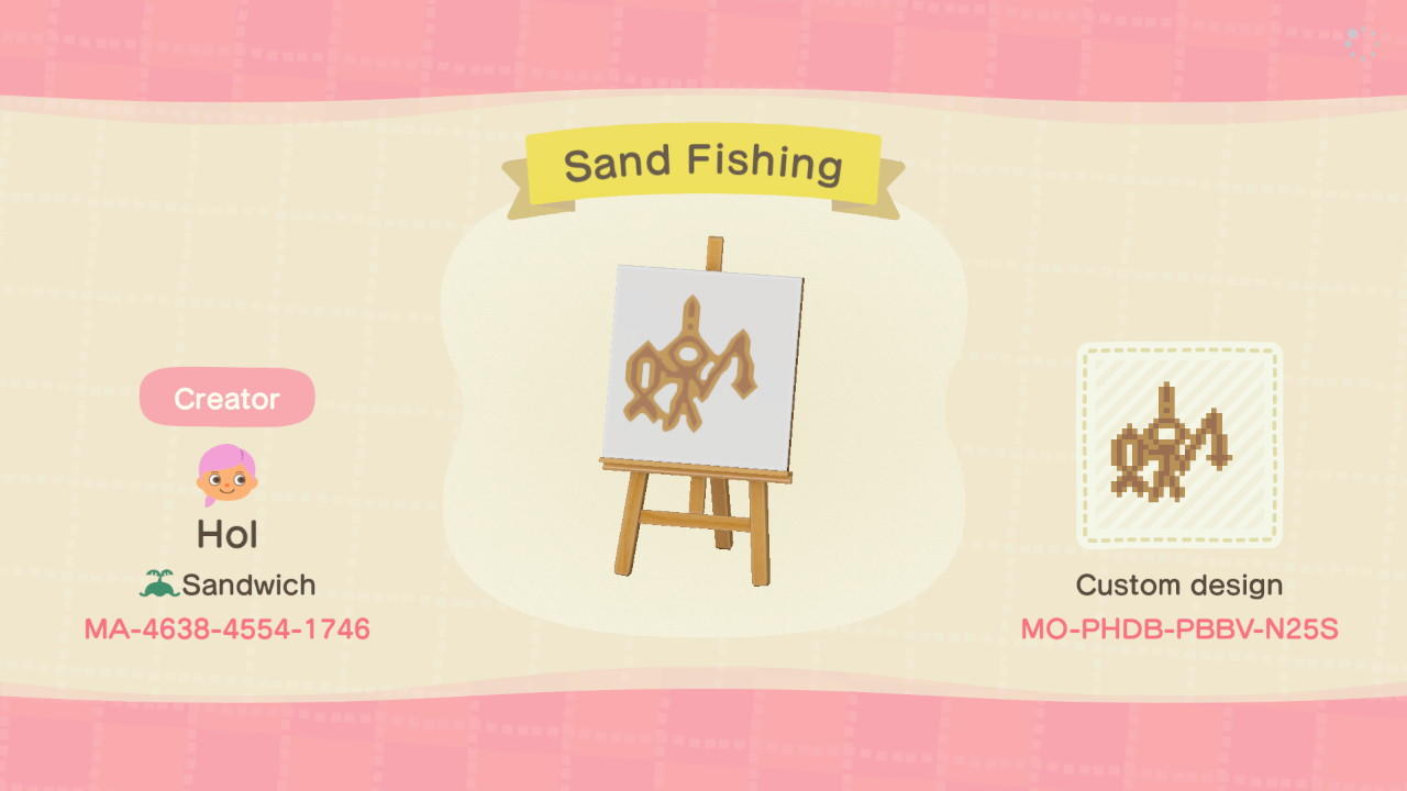 Animal Crossing Design Code: MO-PHDB-PBBV-N25S Sand Fishing