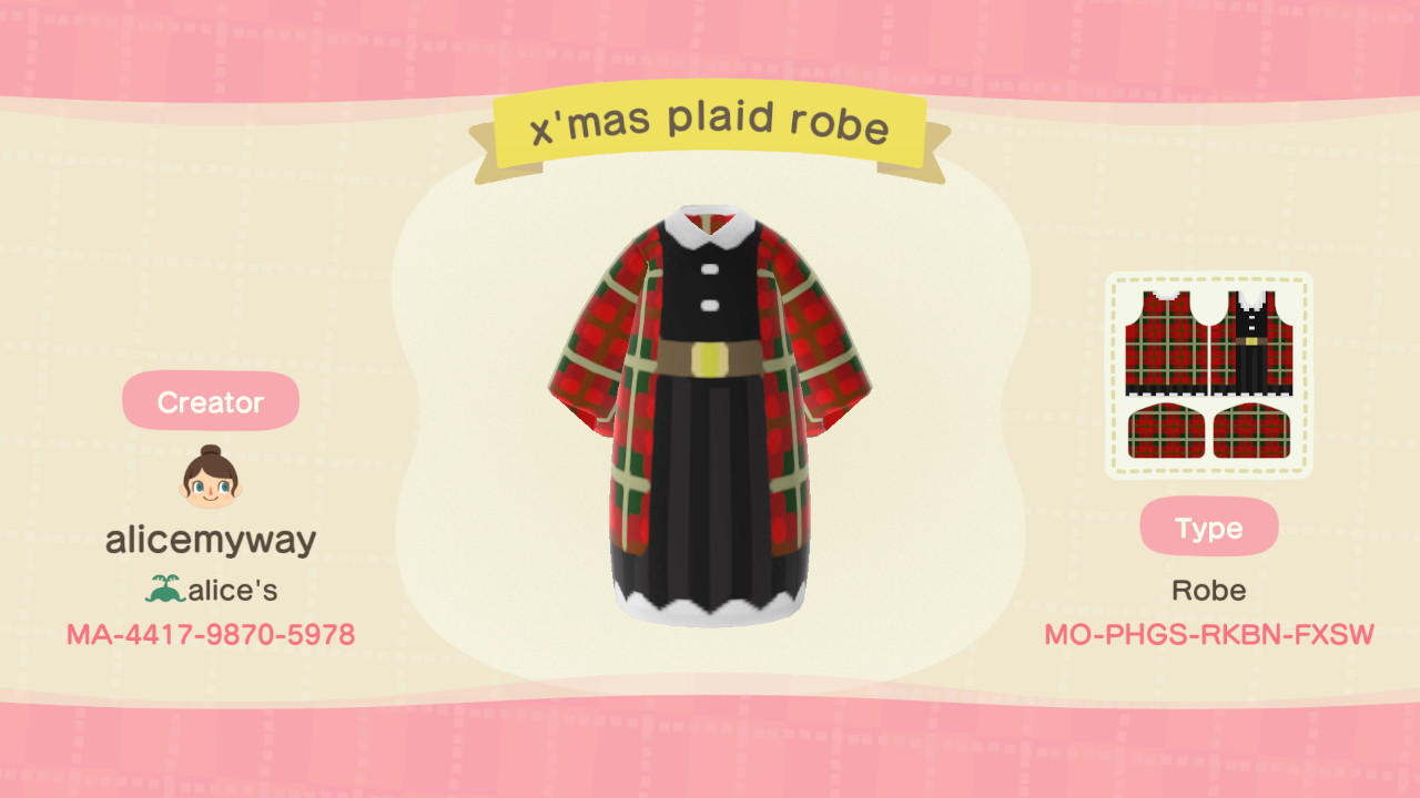Animal Crossing Design Code: MO-PHGS-RKBN-FXSW X'mas plaid robe
