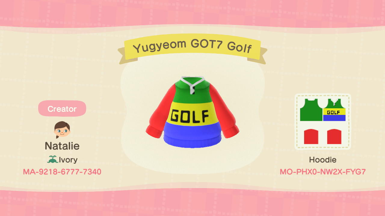 Animal Crossing Design Code: MO-PHX0-NW2X-FYG7 Yugyeom Golf Jumper