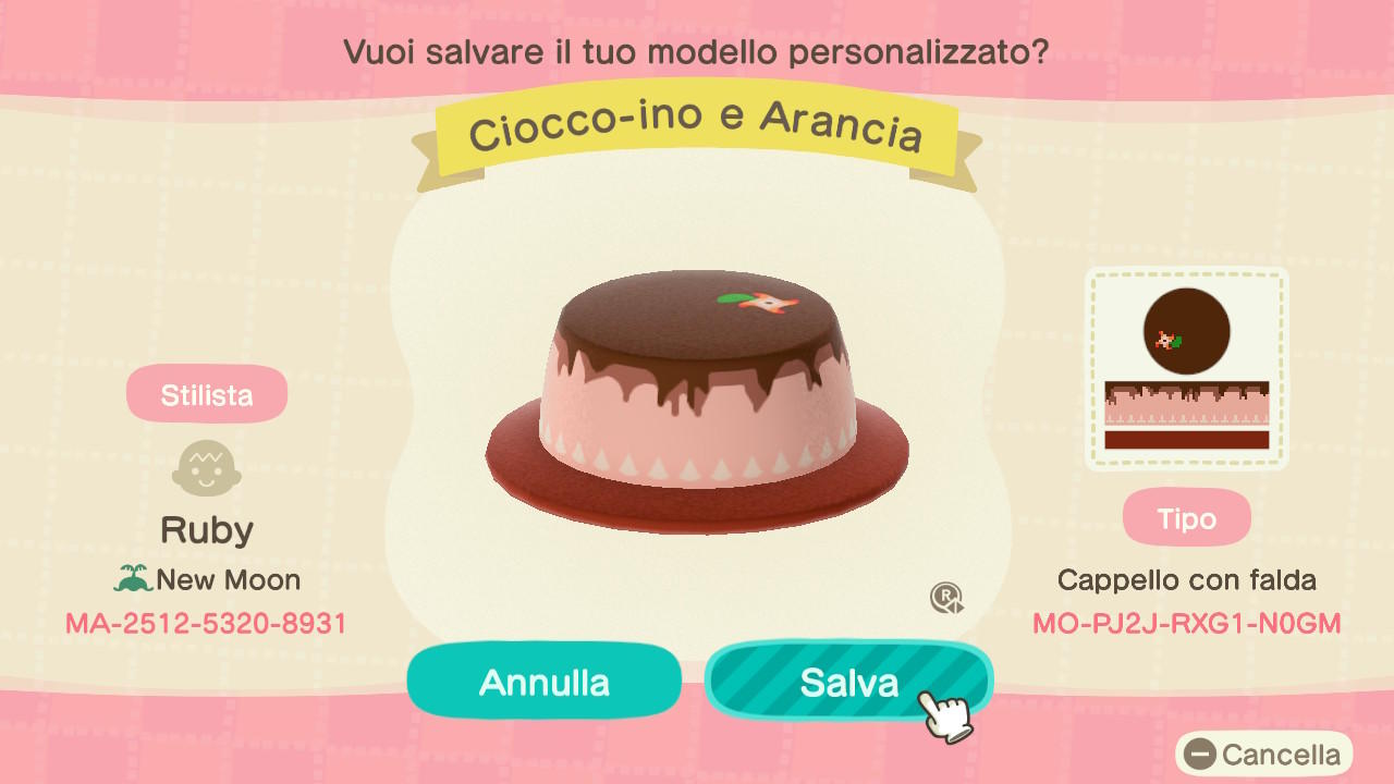 Animal Crossing Design Code: MO-PJ2J-RXG1-N0GM Ciocco-ino e Arancia