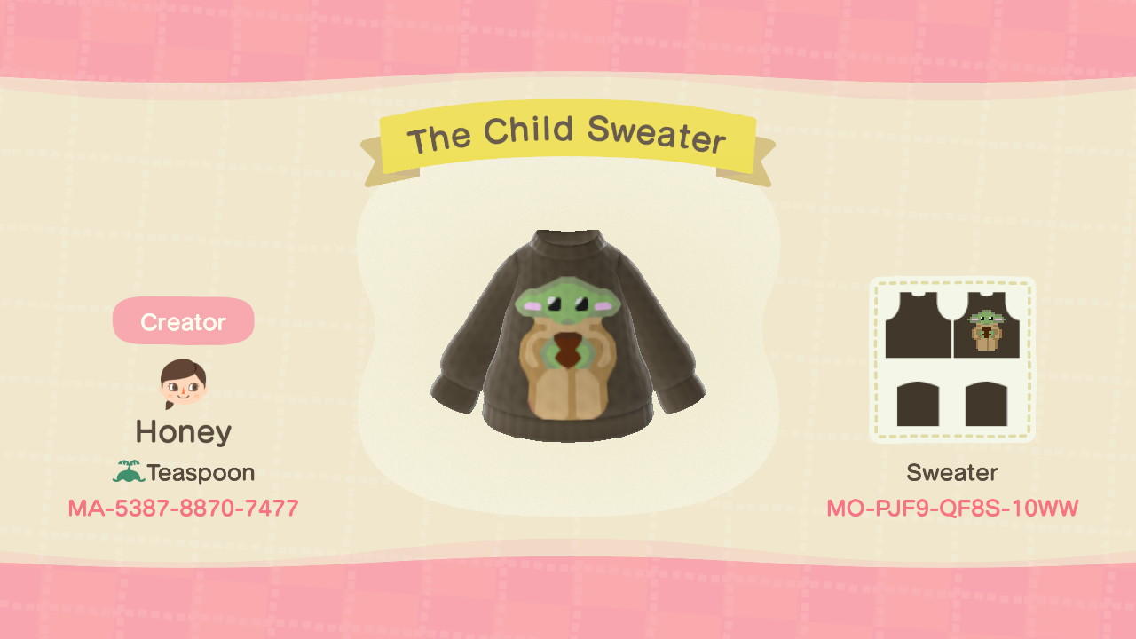 Animal Crossing Design Code: MO-PJF9-QF8S-10WW "The Child" Sweater