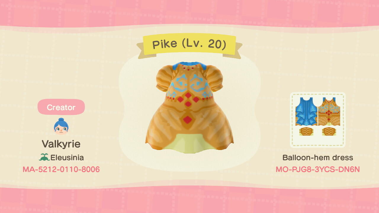 Animal Crossing Design Code: MO-PJG8-3YCS-DN6N Pike (Lv. 20)